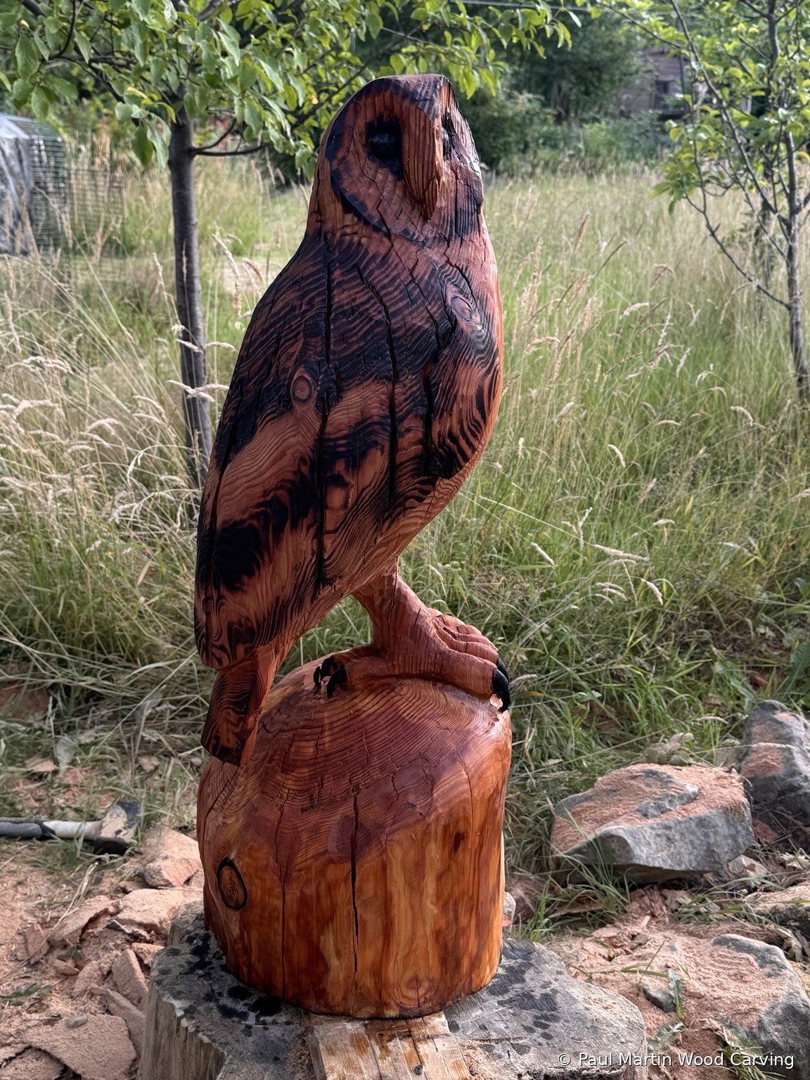 Large hand carved owl sculpture